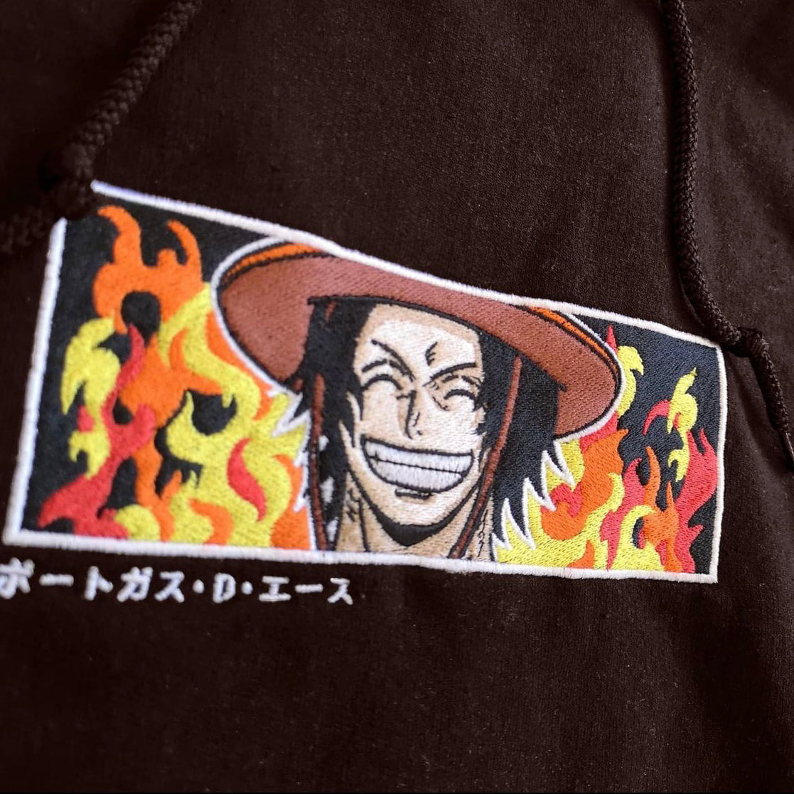 LIMITED ONE PIECE ACE PORTGAS INFERNO EMBROIDERED HOODIE