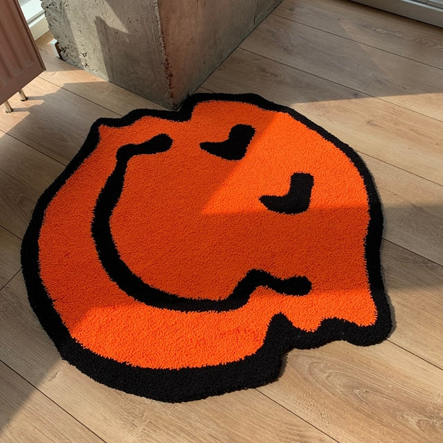 Trippy Orange Smiley Face Handmade Rug